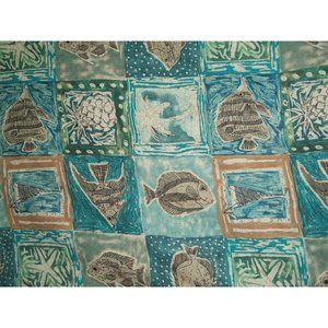 Burma Bibas Fish Pineapple Palm Tree Mens Hawaiian Shirt Size Large Blues Silk